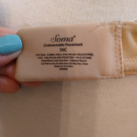 Soma Nude White Lace Embraceable Racerback 36C Bra 91% Nylon 19% Elastine - Picture 5 of 5